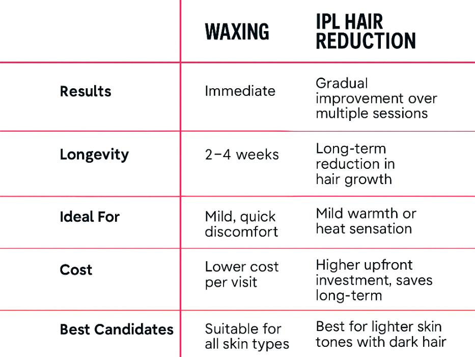 waxing vs IPL Laser Hair Reduction Table